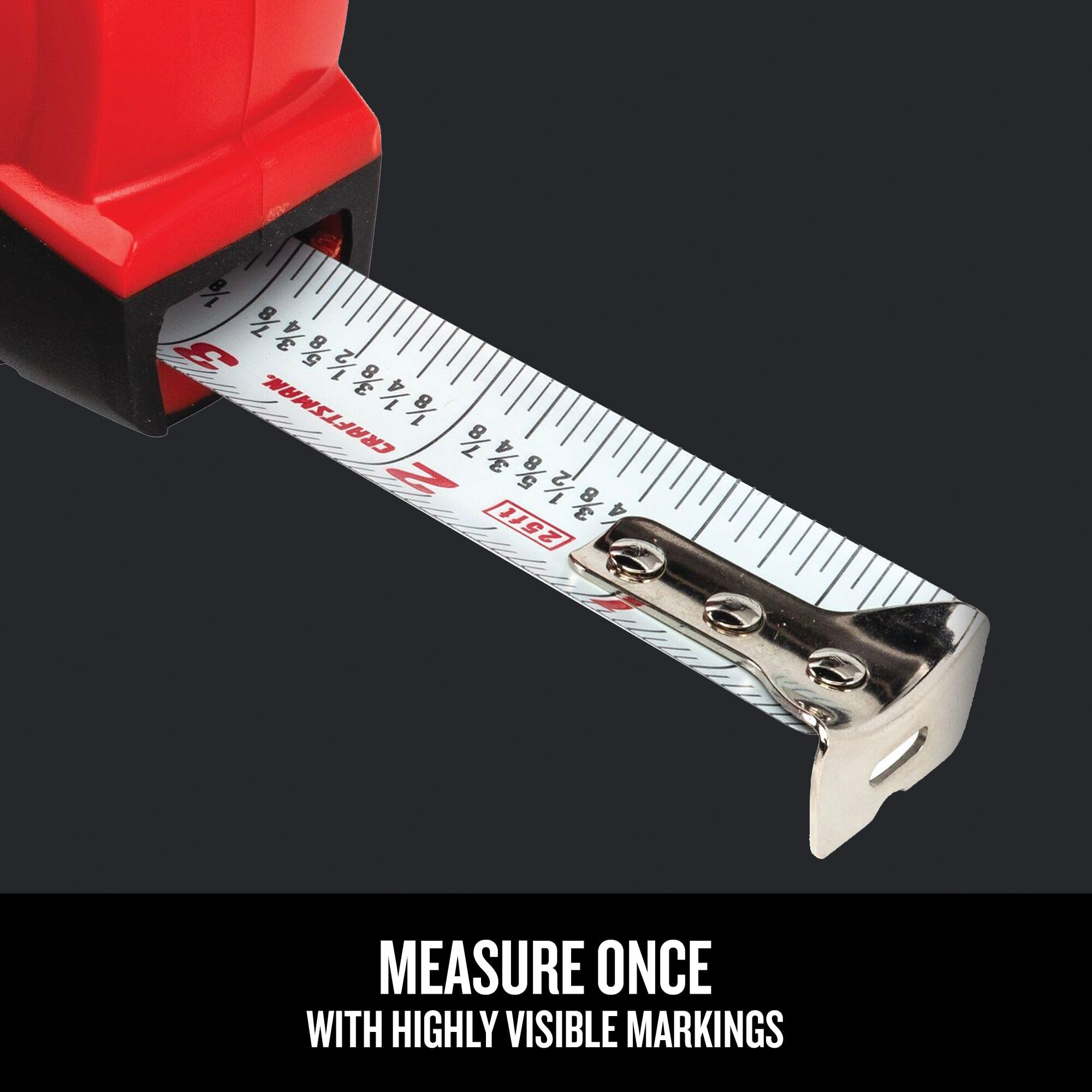 Craftsman tape measure offers smooth retraction to prevent blade slam.
