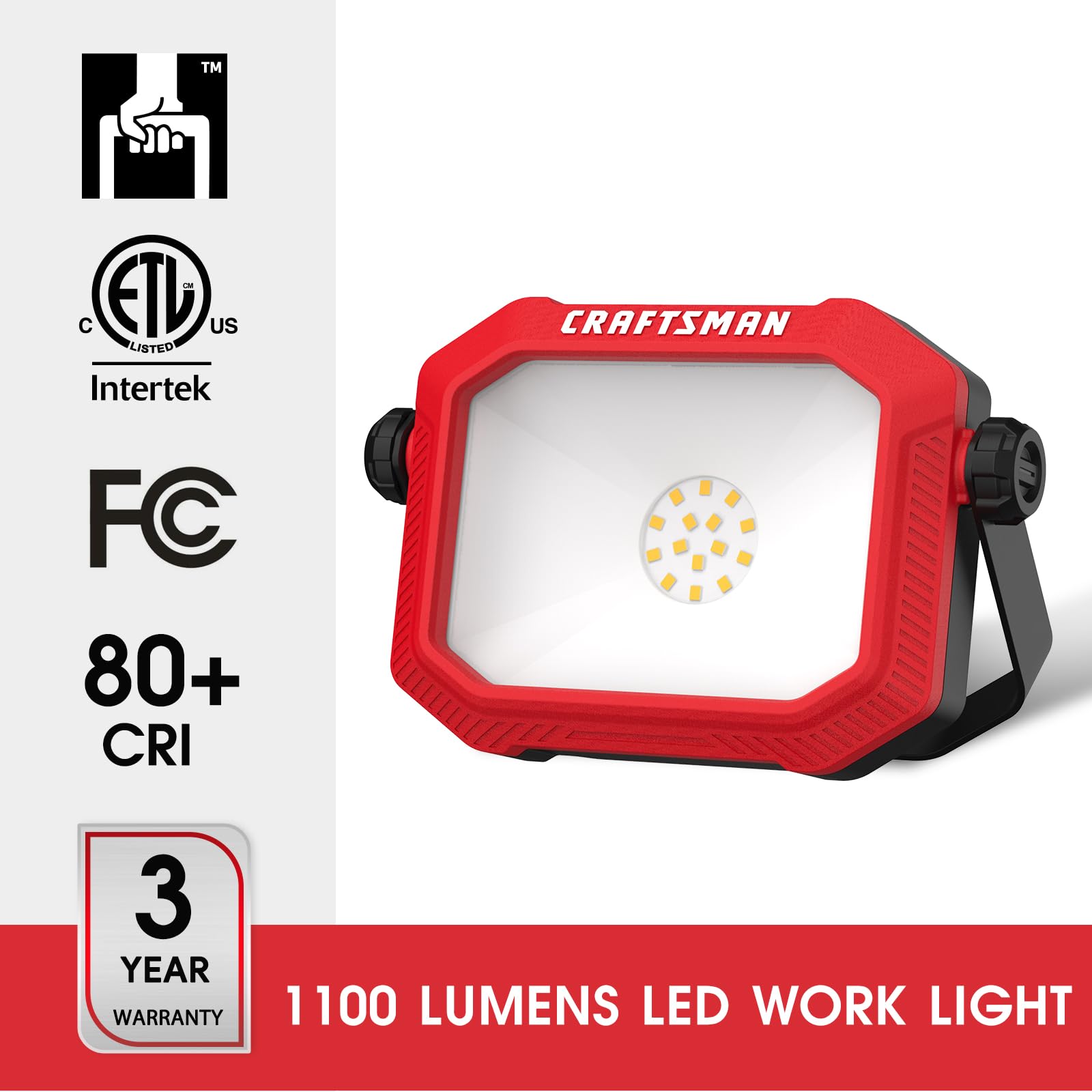 Craftsman tiltable head with 360-degree rotation enables customized light angles.