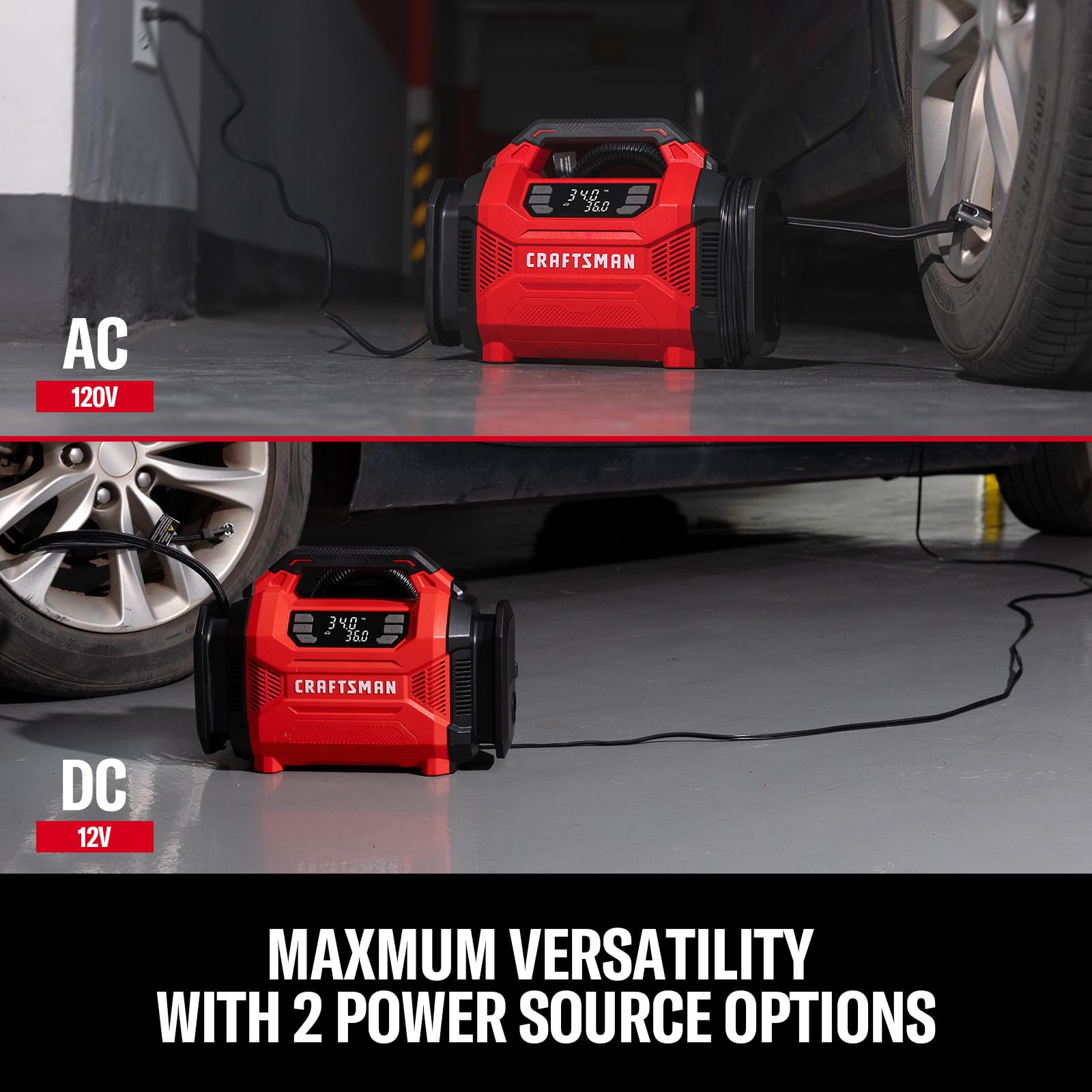 CRAFTSMAN tire inflator blower nozzle for clearing dust and debris.