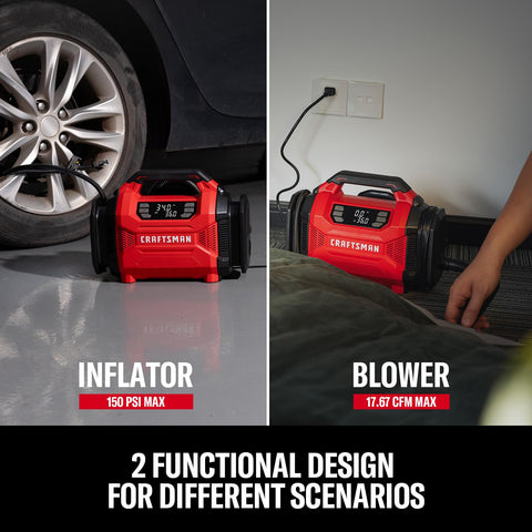 CRAFTSMAN tire inflator digital gauge displays PSI clearly for precise filling.