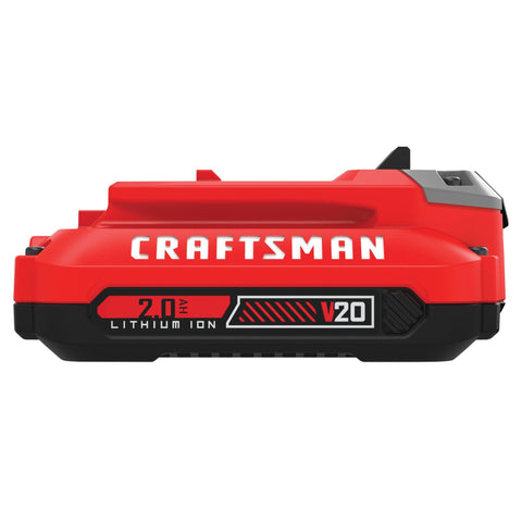 Craftsman V20 2.0Ah battery on charger, ready when needed.