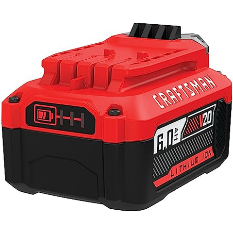 Craftsman V20 6Ah battery life extended by low self-discharge for ready-to-use performance.