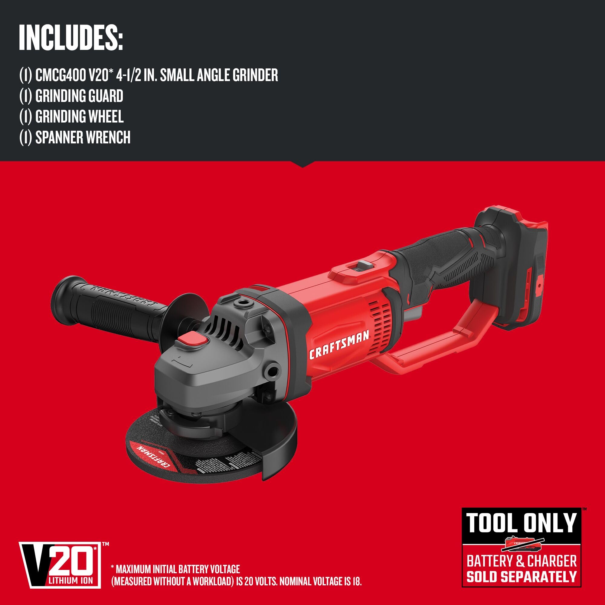 CRAFTSMAN V20 grinder guard-position enables quick adjustments for different angles