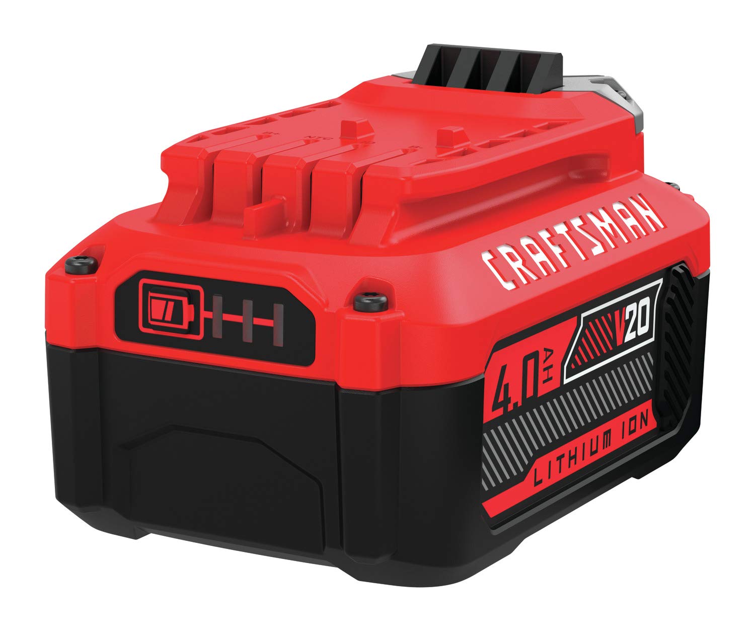 CRAFTSMAN V20 battery close-up shows energy cells and premium build