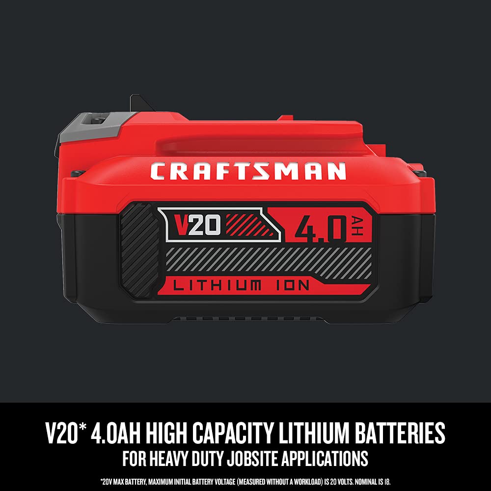 CRAFTSMAN V20 battery top with 3-LED indicators for quick charge feedback