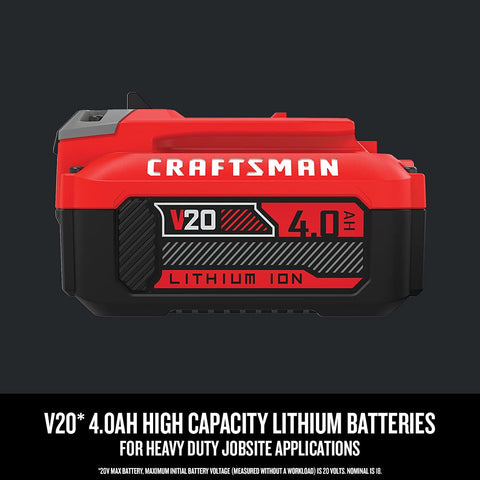 CRAFTSMAN V20 battery top with 3-LED indicators for quick charge feedback