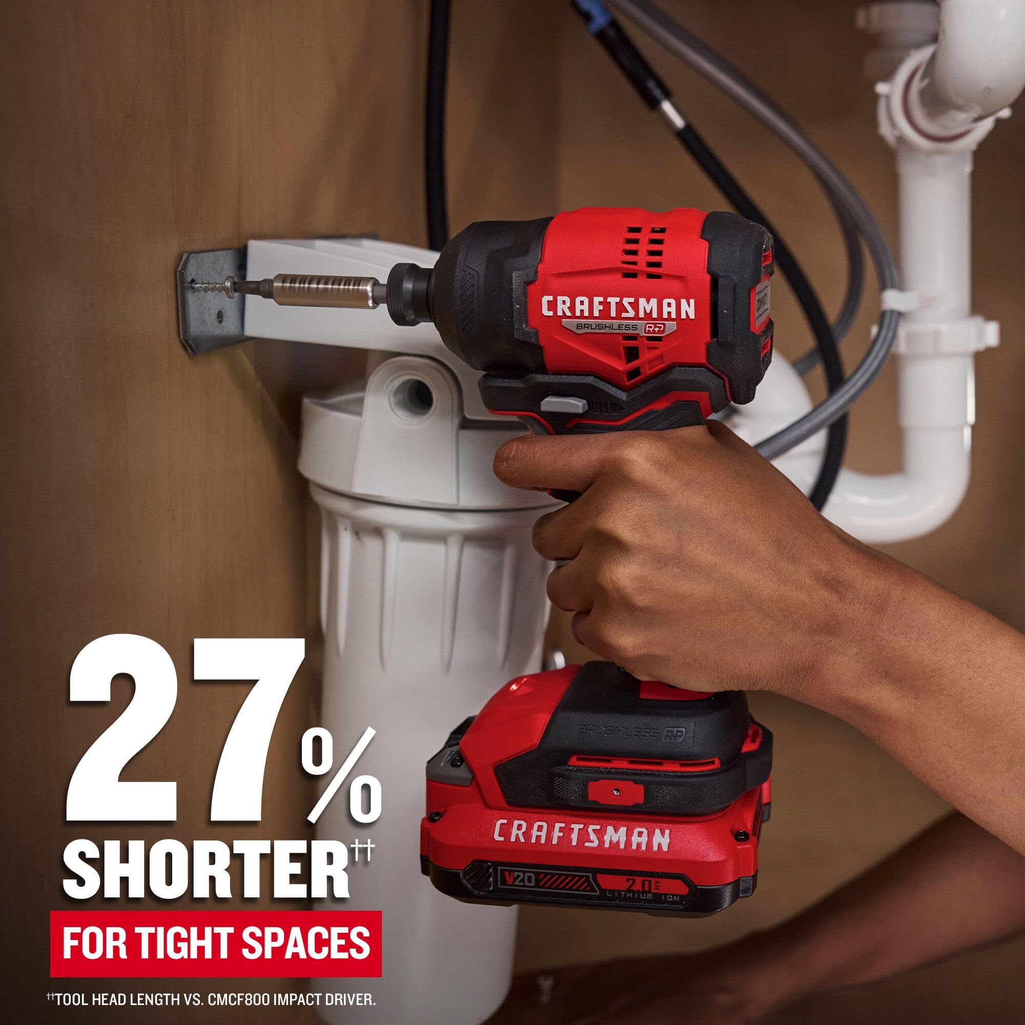 Craftsman V20 RP ergonomic handle reduces fatigue during use.