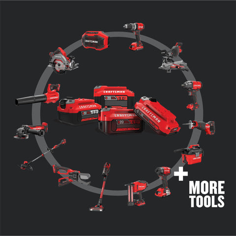 CRAFTSMAN V20 bare-tool scene in workshop ready for setup