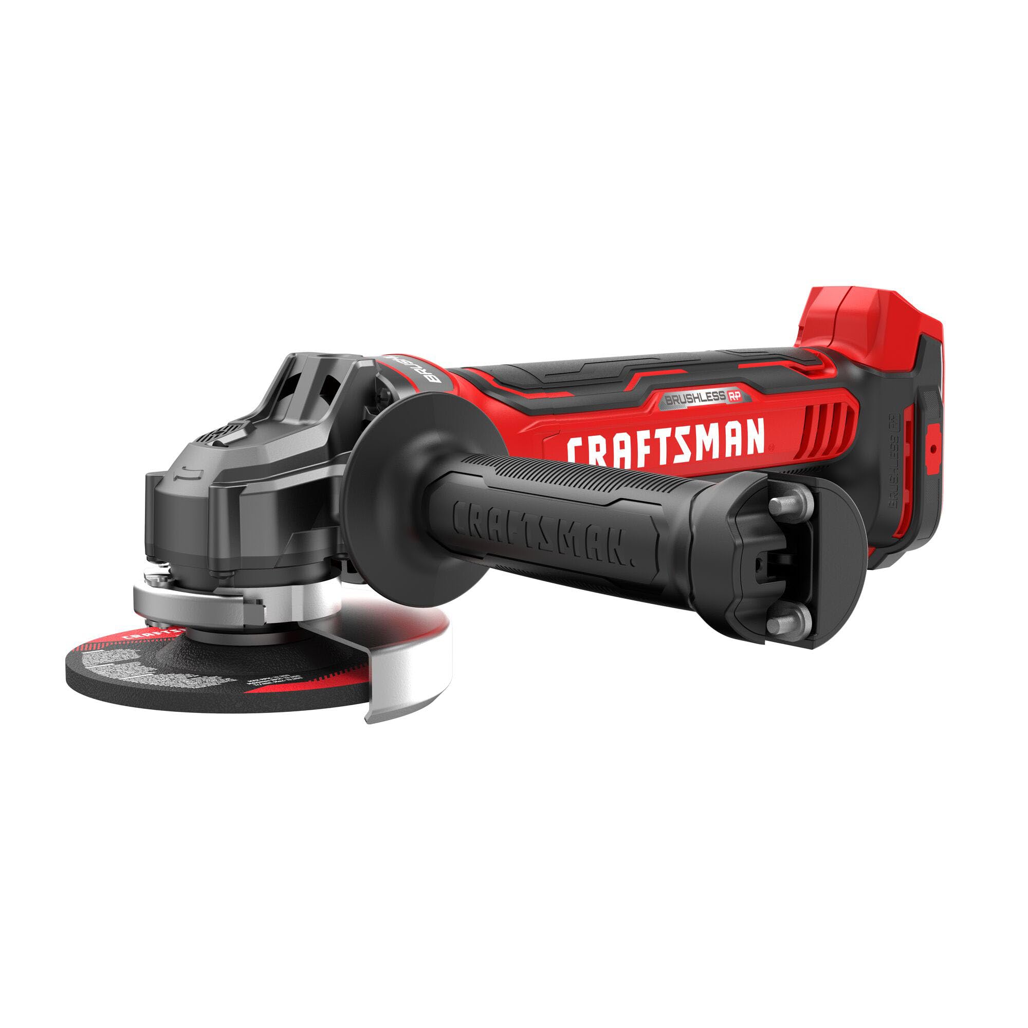 CRAFTSMAN V20 cordless angle grinder front view highlighting compact design for tight spaces