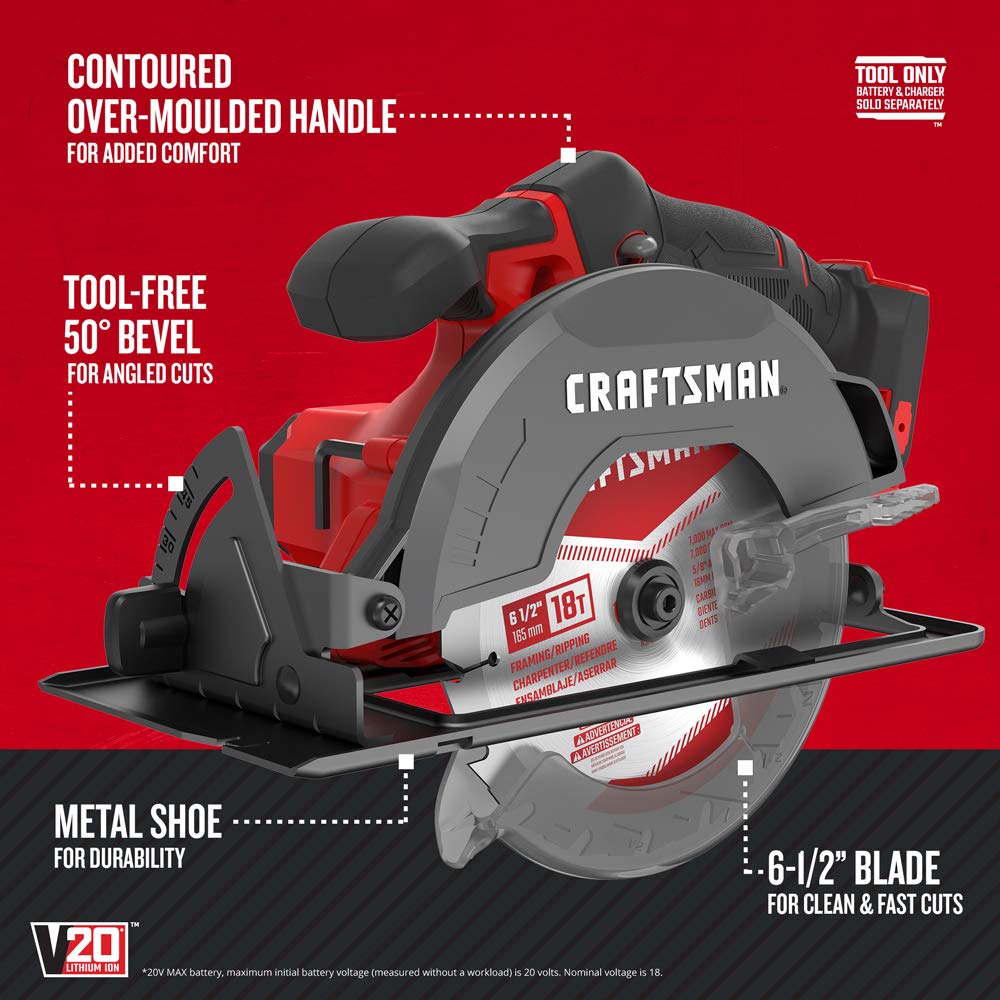 CRAFTSMAN V20 bevel capability enables precise angled cuts