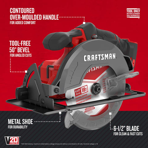 CRAFTSMAN V20 bevel capability enables precise angled cuts
