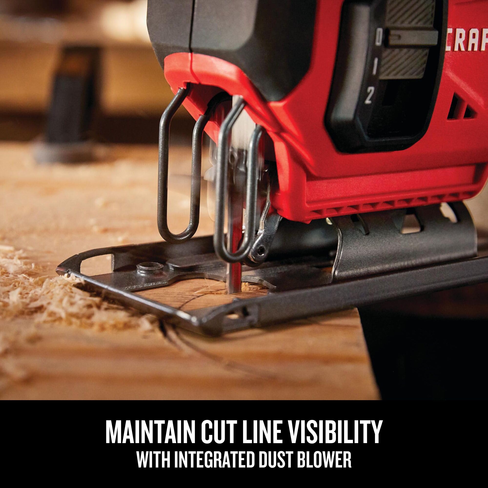 Jigsaw accepts T and U blades for versatile cutting options.