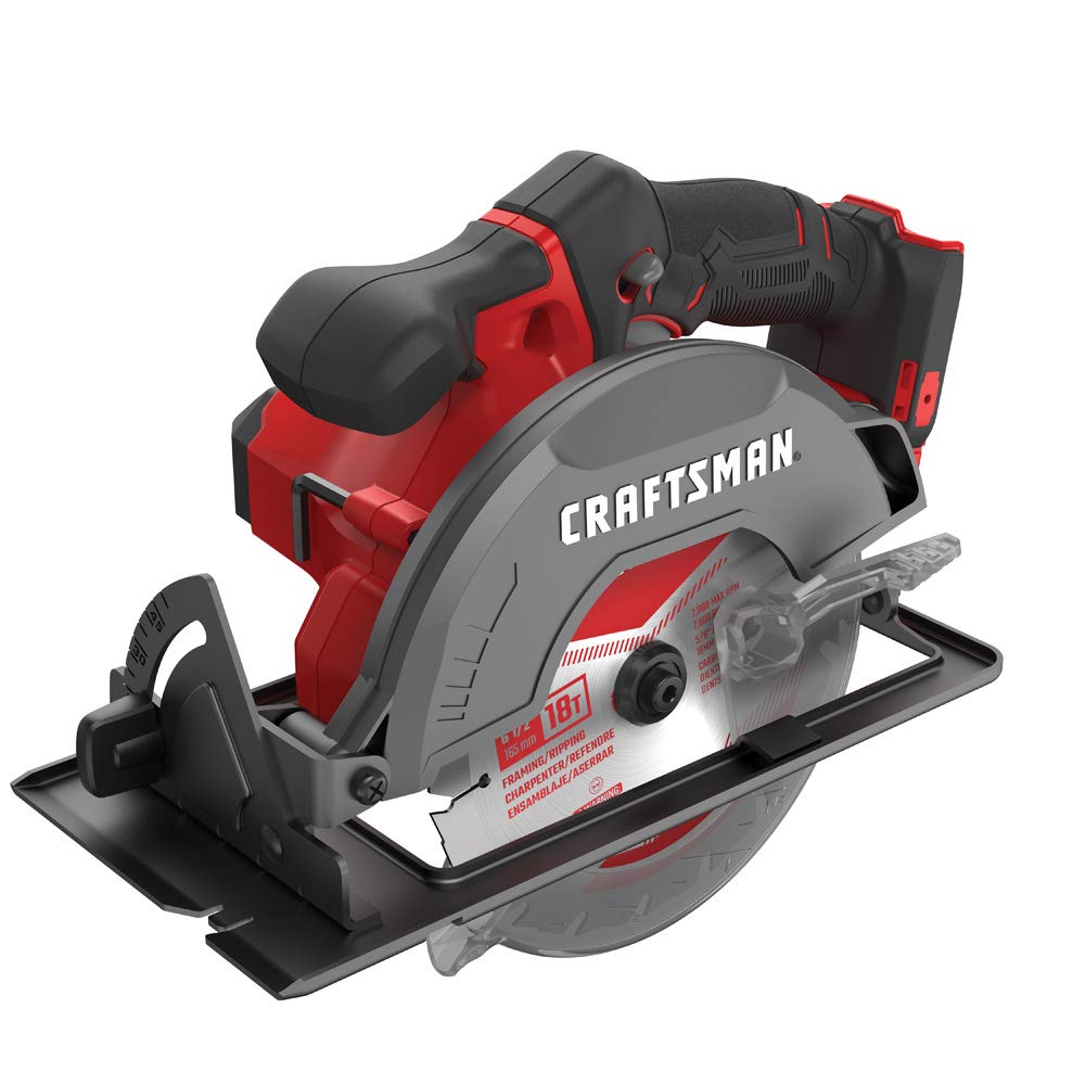 CRAFTSMAN V20 cordless saw crosscuts 2x material with a six-and-a-half-inch blade