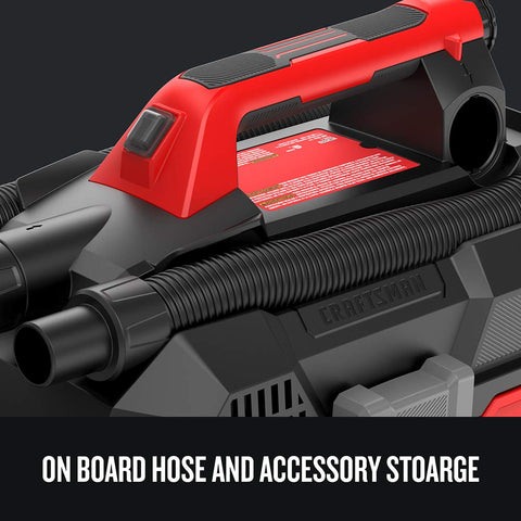 CRAFTSMAN V20 wet/dry capability handles spills and debris.