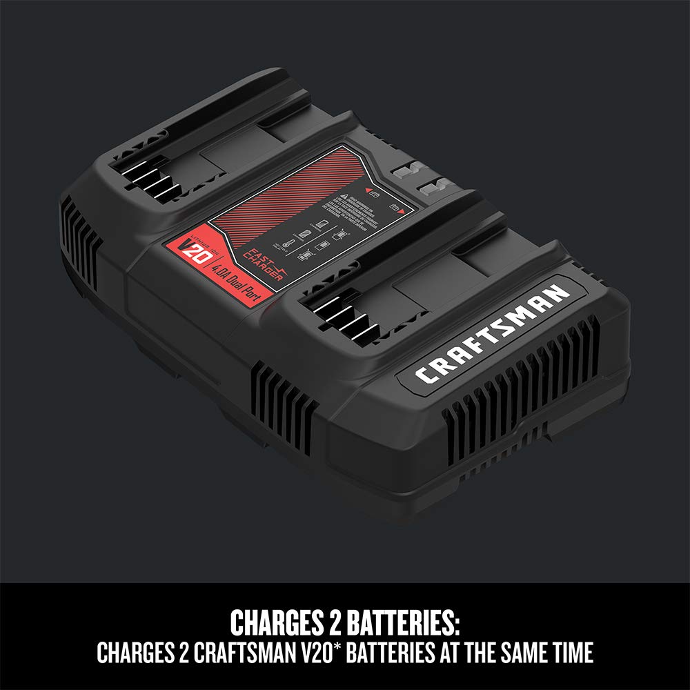 Craftsman V20 dual-port charger LED indicator shows charge status