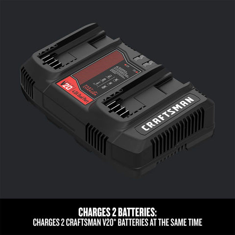 Craftsman V20 dual-port charger LED indicator shows charge status