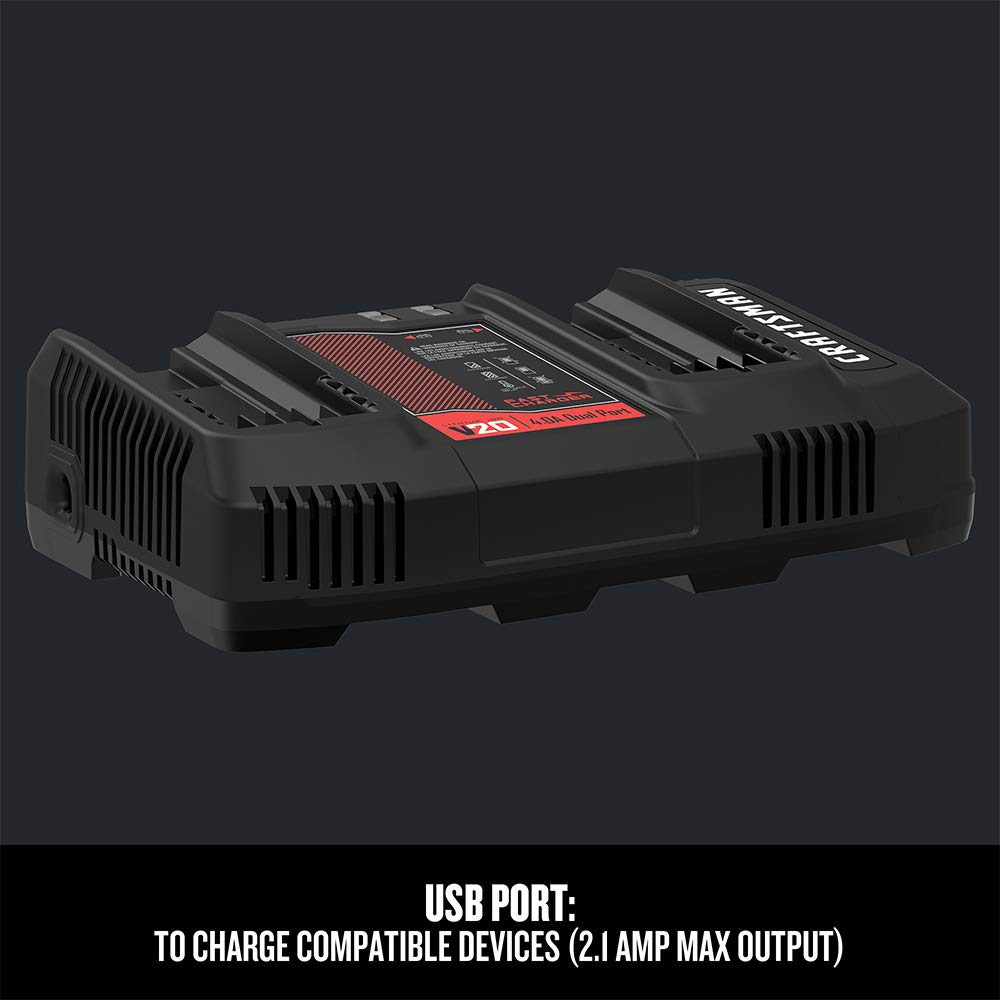 Craftsman V20 dual-port charger mounted on Versatrack for space saving