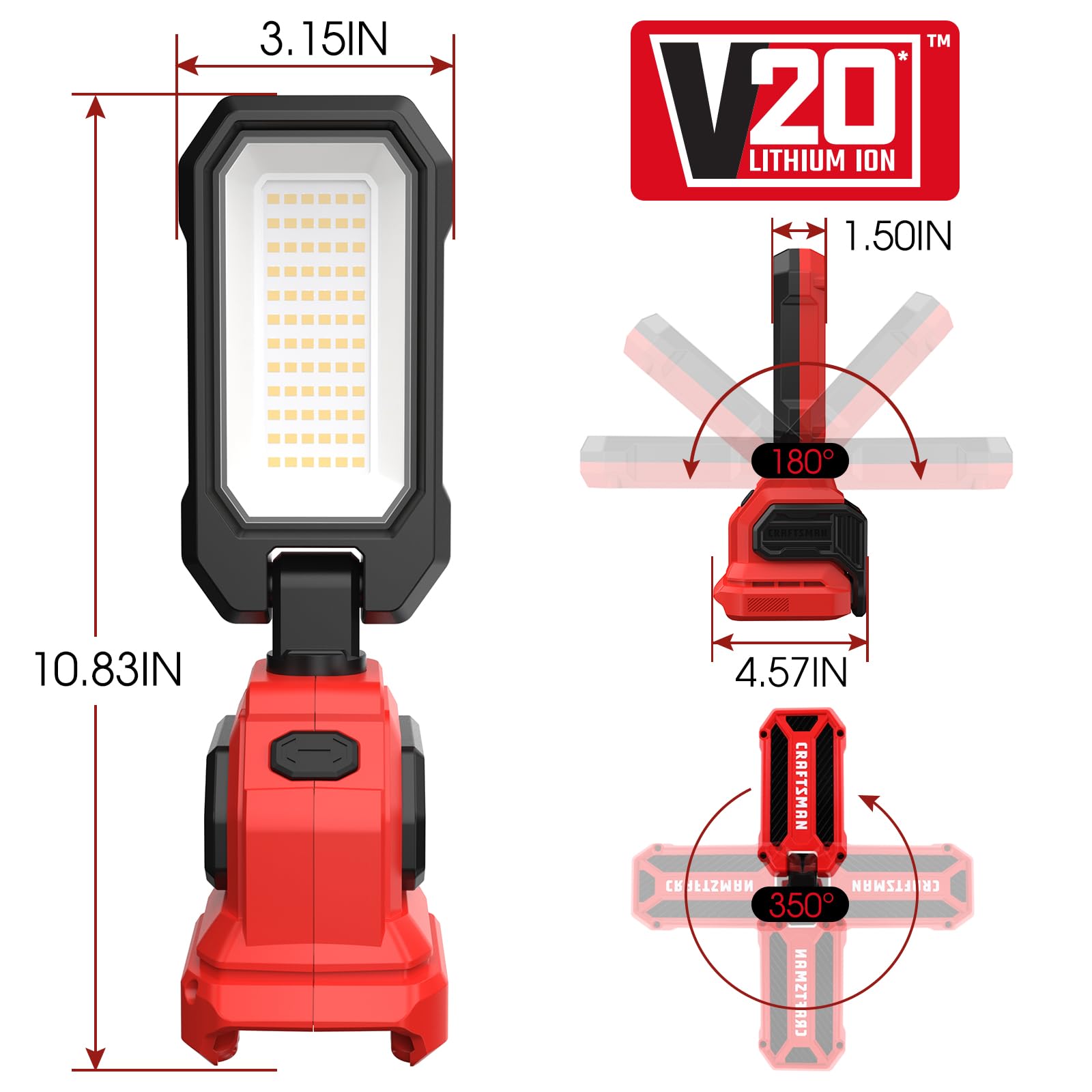 CRAFTSMAN V20 LED work light in 1000lm mode extends runtime for longer tasks.