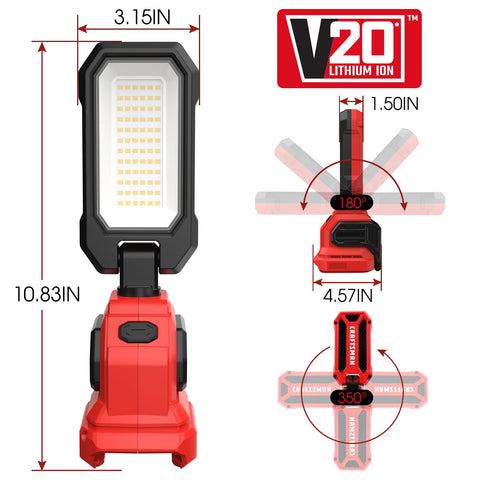 CRAFTSMAN V20 LED work light in 1000lm mode extends runtime for longer tasks.