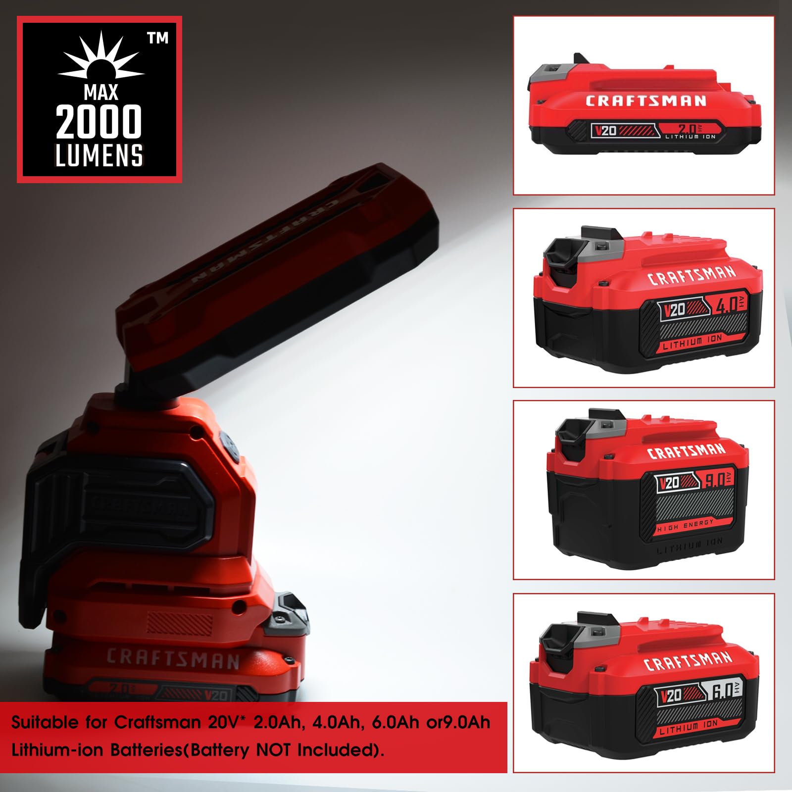 CRAFTSMAN V20 LED work light uses rapid heat dissipation to stay cool during use.