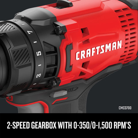 LED work light on Craftsman V20 Max improves visibility during tasks.