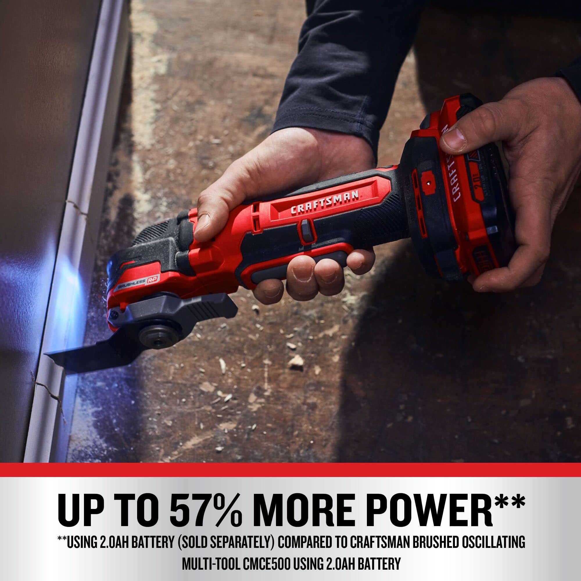 CRAFTSMAN V20 tool-free blade-change system enables quick attachments.