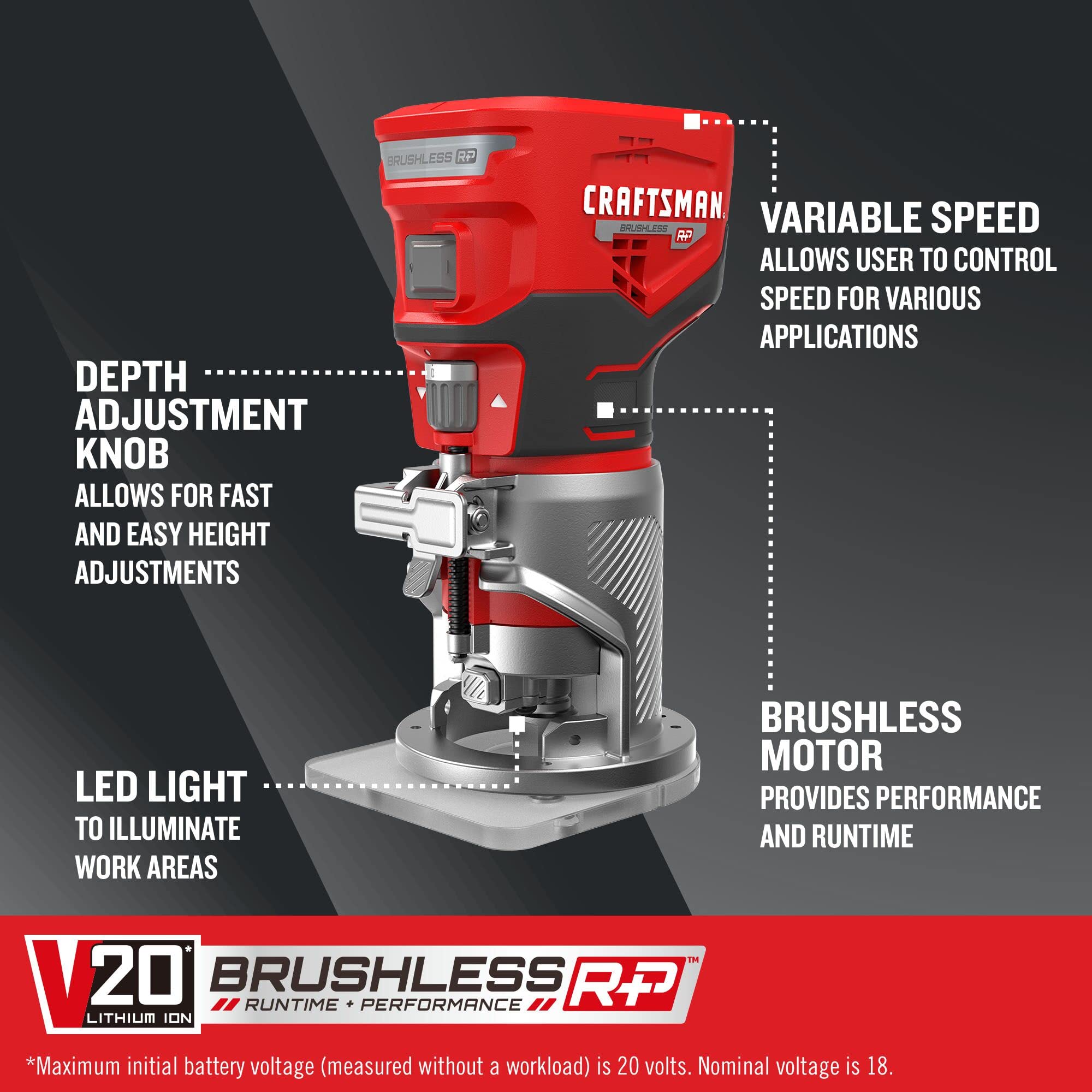 Craftsman V20 router brushless motor delivers efficient performance and longer runtime
