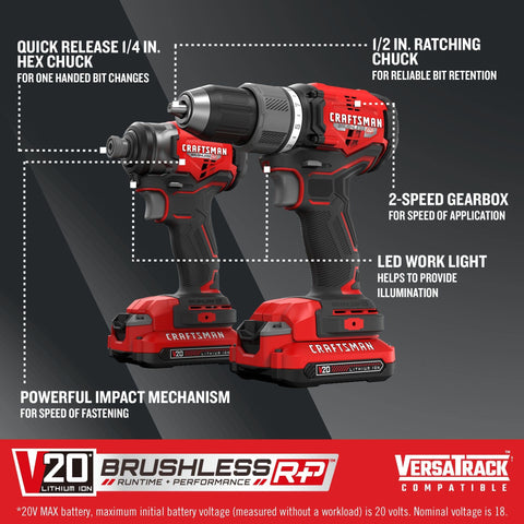 Craftsman V20 RP LED work light illuminates a dark workspace.
