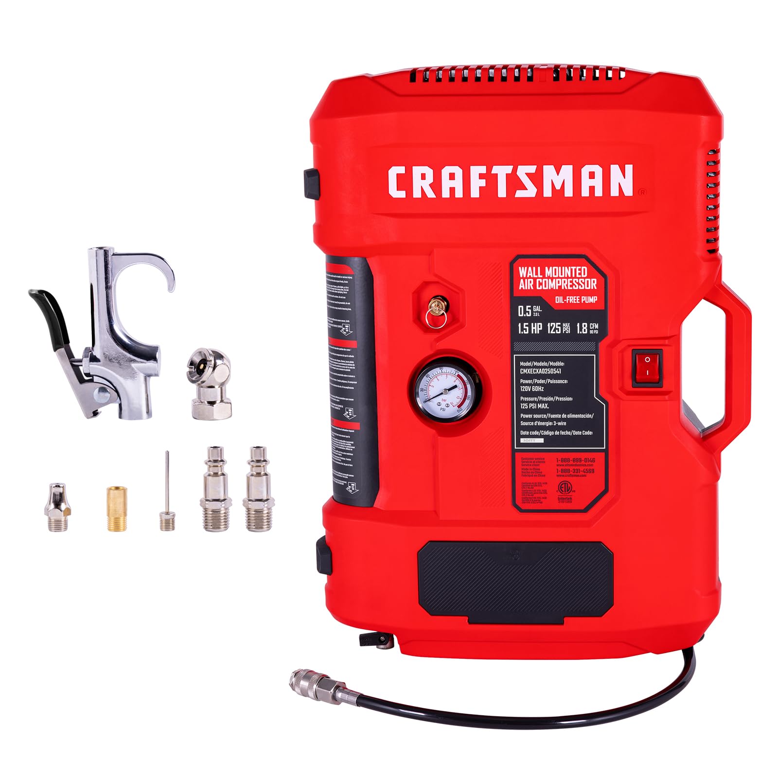 Craftsman wall-mount air compressor in a tidy garage setup for organized space and quick projects