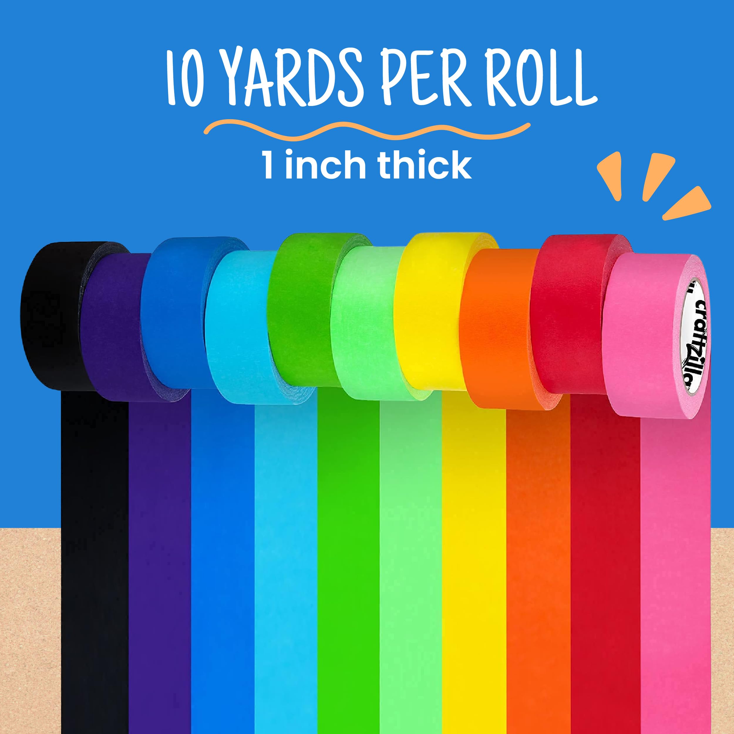 Craftzilla bright color palette tape spools display for labeling and color coding.