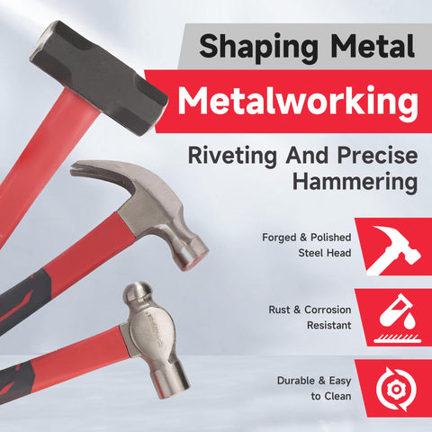 CraftZone 16oz ball peen hammer with dual faces for riveting and finishing.