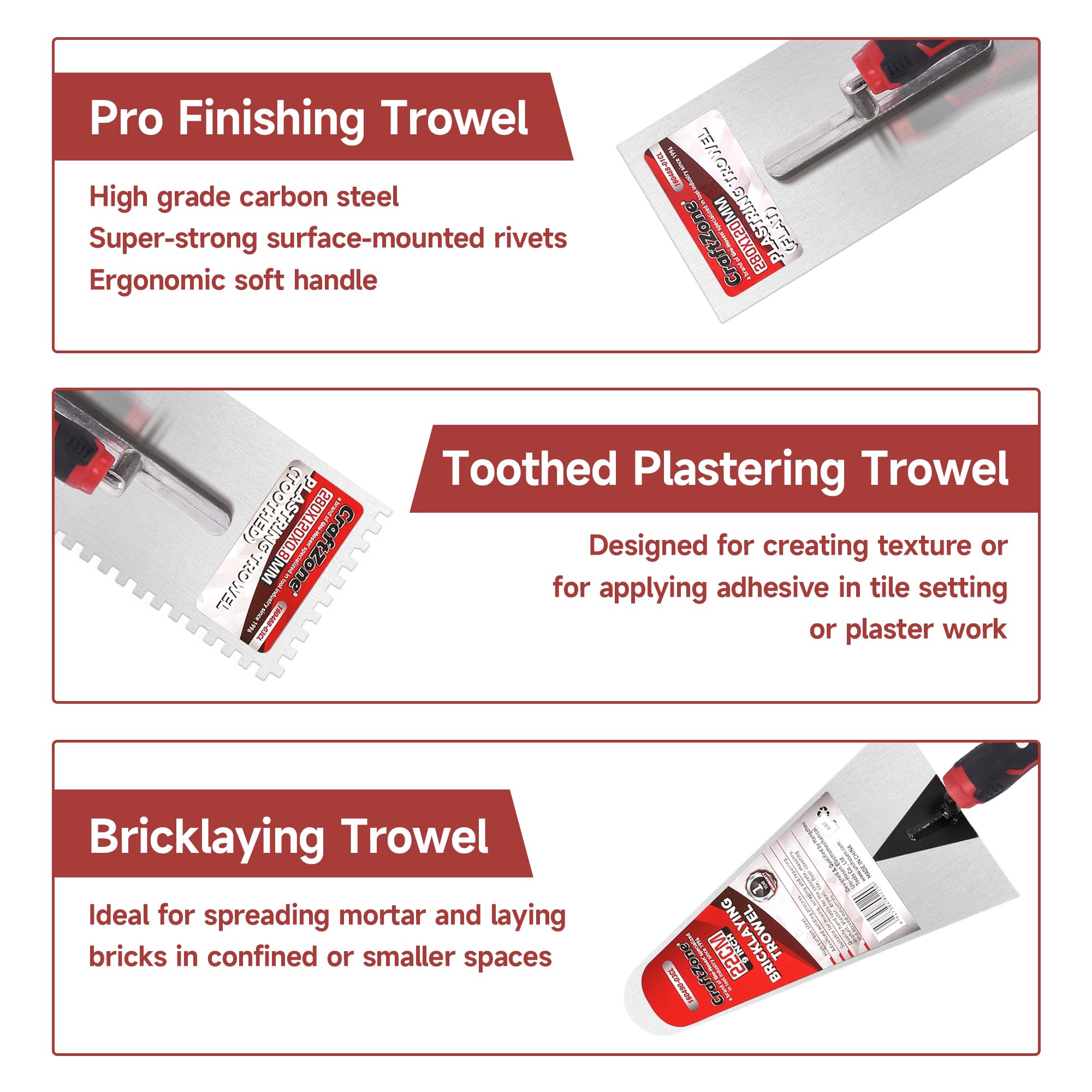 CraftZone 7-inch brick trowel evenly distributes mortar during brick work
