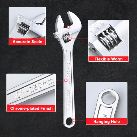 CRAFTZONE adjustable wrench 10-inch provides maximum leverage for stubborn fasteners