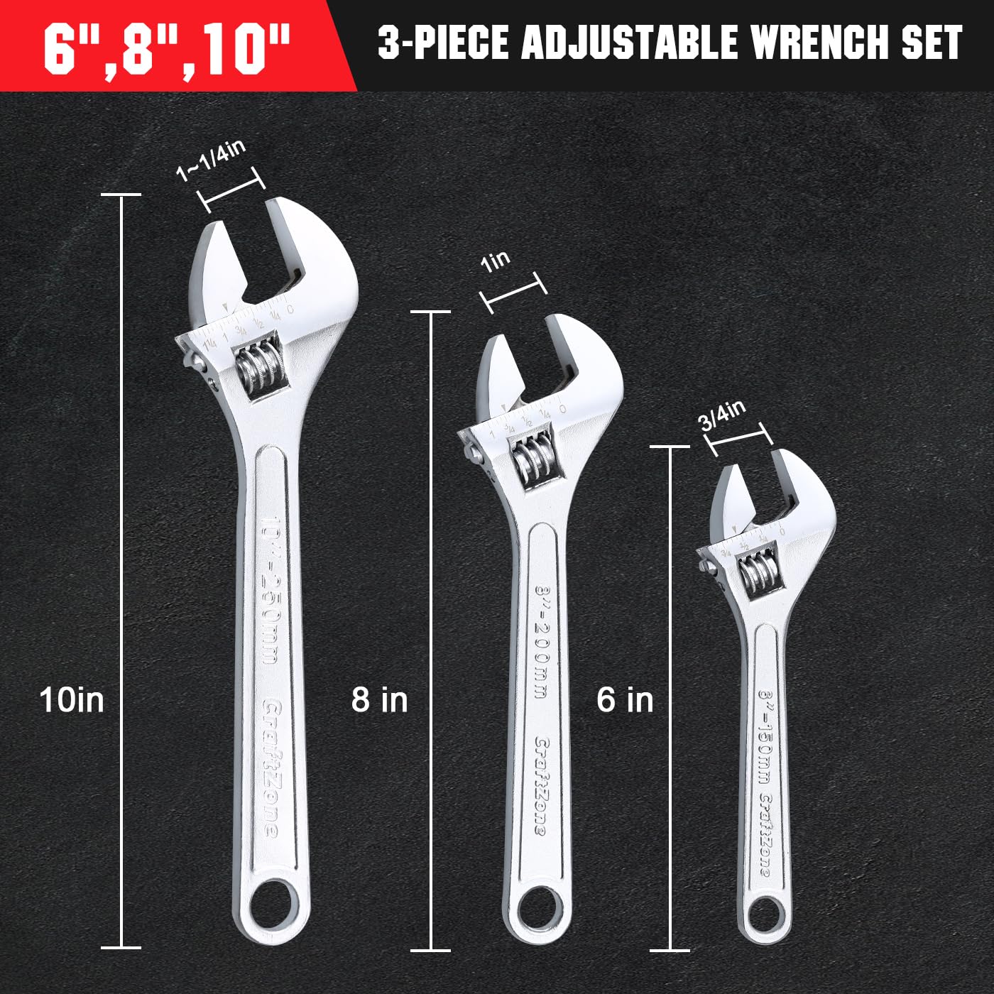 CRAFTZONE adjustable wrench 8-inch ideal for automotive tasks and mid-size bolts