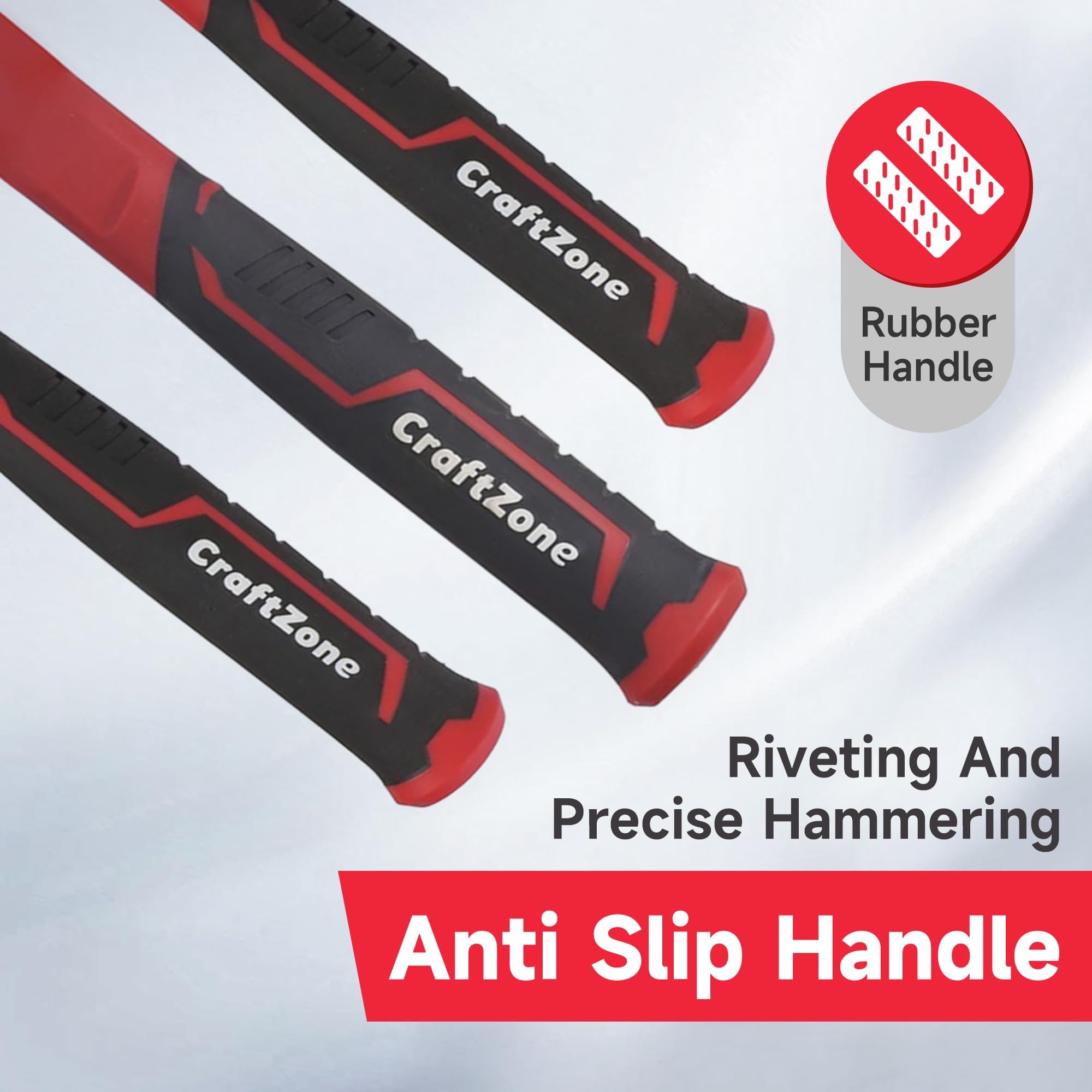 CraftZone antivibe fiberglass-handle hammer reduces vibration for steady tapping.