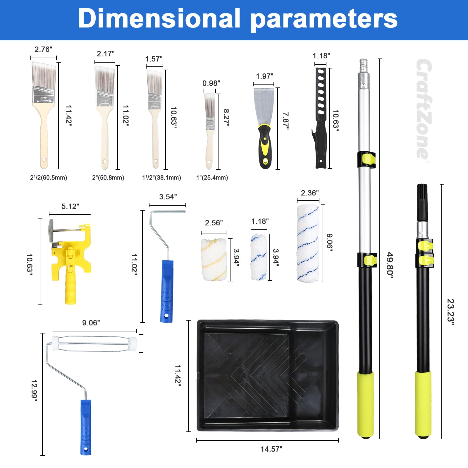 CraftZone corrosion-resistant extension pole ensures smooth, durable reach.
