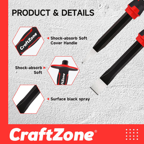 Ergonomic grip on Craftzone chisel for secure handling during long tasks.