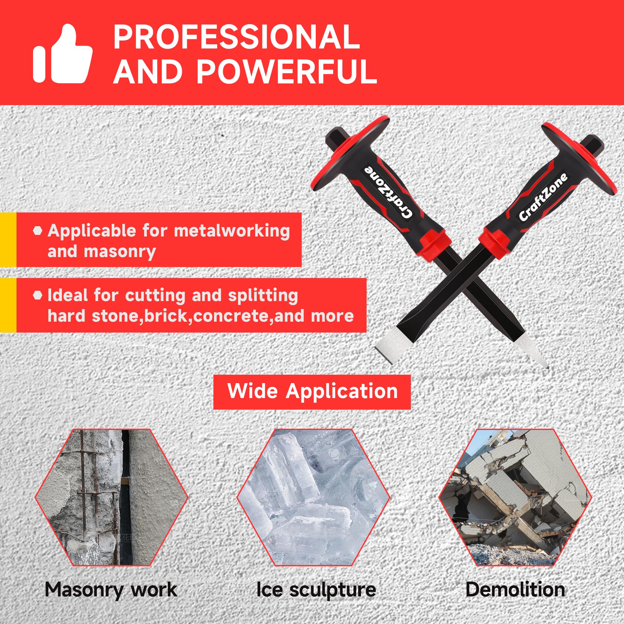 Craftzone Masonry Chisel Set flat chisel for trimming concrete surfaces.