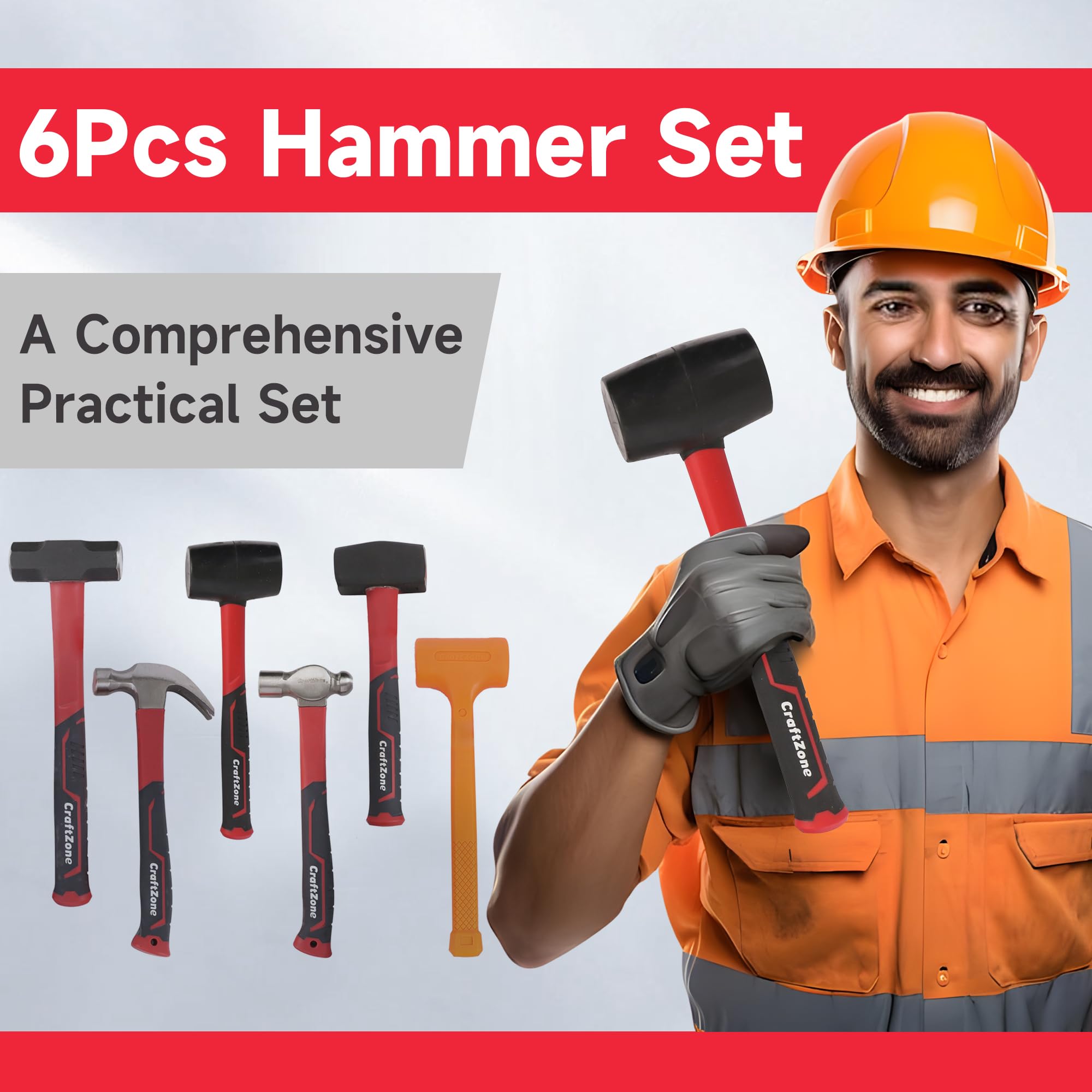 CraftZone six-piece hammer set in action for DIY and metalworking projects.