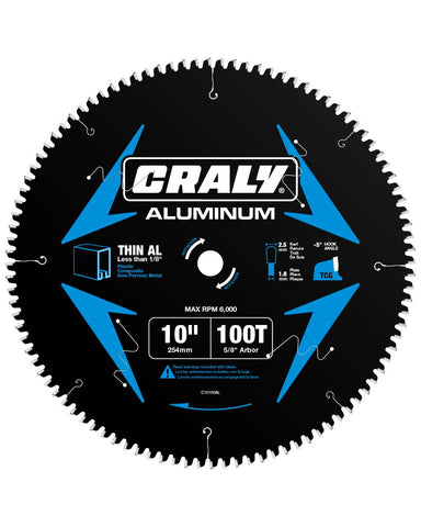 CRALY 10-inch blade with 100 teeth for precise aluminum cuts.