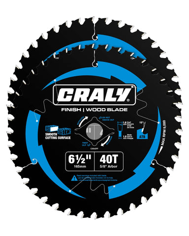 CRALY 6-1/2 inch 40T blade ready for precise plywood cuts.