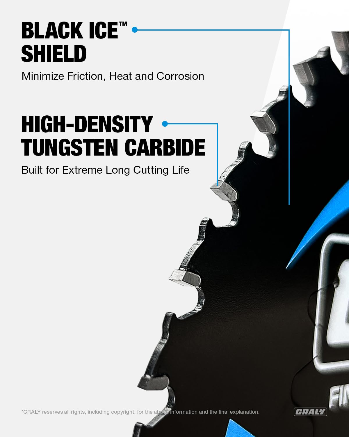 CRALY Black Ice coating reduces friction for smoother cuts.