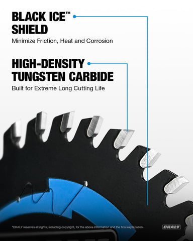 CRALY Black Ice coating minimizes sticking and heat buildup for smooth cuts.