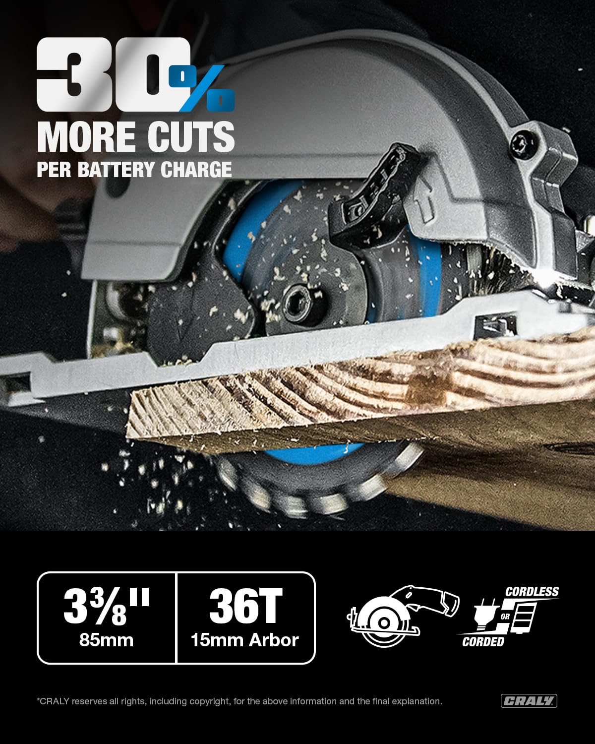 CRALY thin kerf blade reduces noise and vibration during operation.