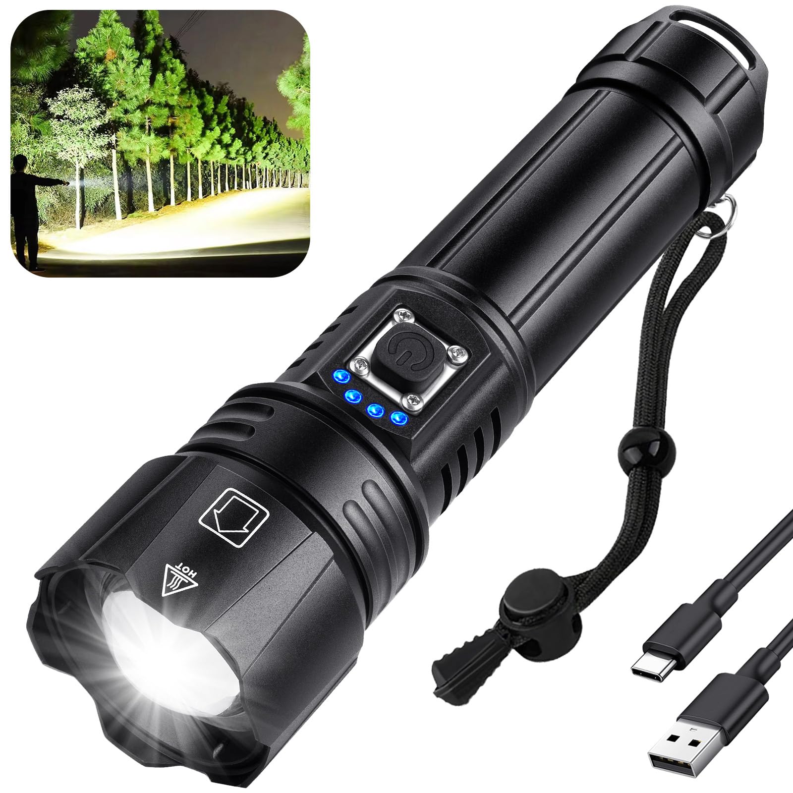 Crazybrace rechargeable flashlight with 99,000 lumens for bright outdoor visibility