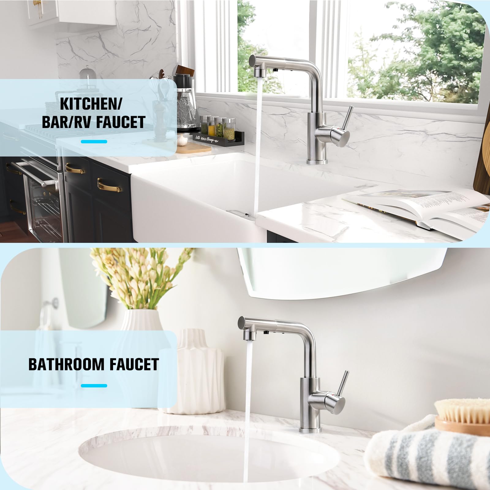 Crea bar faucet includes 24-inch hoses for quick installation