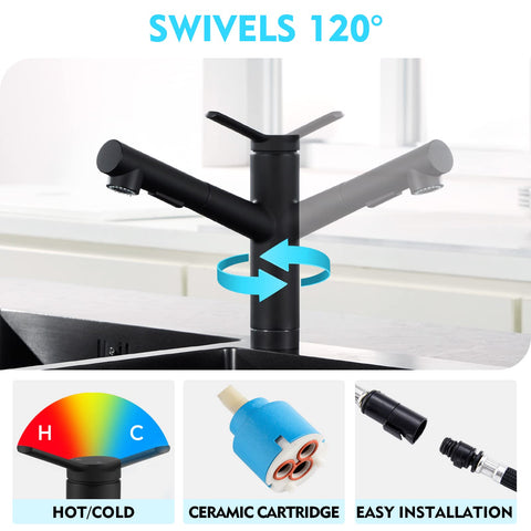 CREA bar faucet dual spray setting for versatile kitchen tasks.