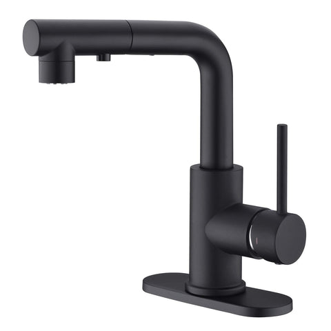 CREA black kitchen faucet with pull-down spray for versatile washing tasks.