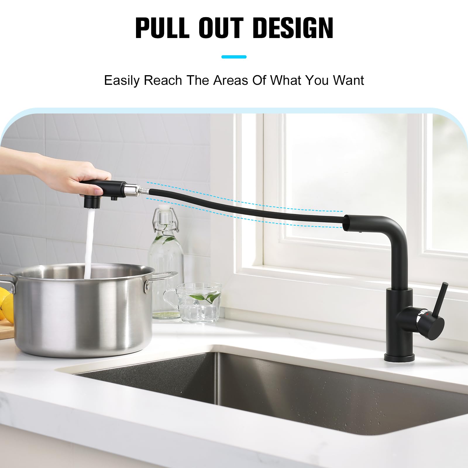 CREA pull-out spray head with counterweight for secure retraction.