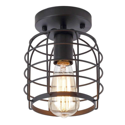 Create For Life industrial vintage flush-mount light with black cage enhances entryway ambiance